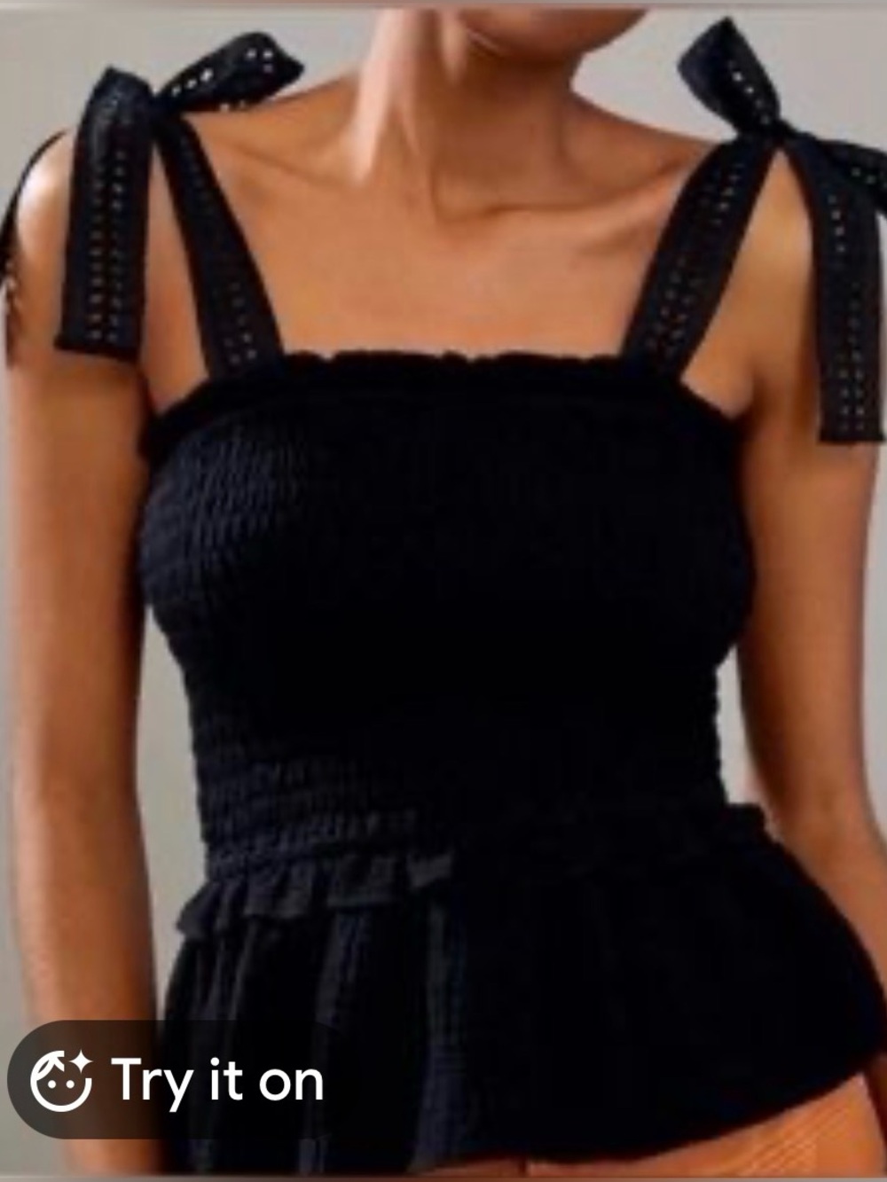 NWT Anthropologie x eri + ali “Stephanie” Smocked Eyelet Tie Peplum Top - XL - Picture 2 of 9